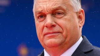 Hungarian Prime Minister Viktor Orban arrives for the European Political Community summit in Tirana, Albania, Friday, May 16, 2025. (Leon Neal/Pool via AP)