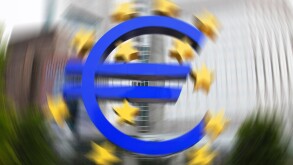 EURO crisis - European Central Bank (ECB) with the Euro sign outside in Frankfurt (Main)