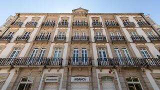 Lugo, Spain. The Casa Alvarado, an ancient palace house that now houses the Abanca Galician bank