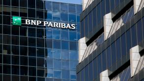 A logo sign outside of a facility occupied by BNP Paribas in Montreal, Quebec, Canada, on April 21, 2019.