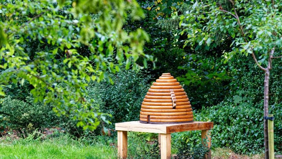 Wooden model bee hive in the grounds of Marble Hill House, Twickenham, London