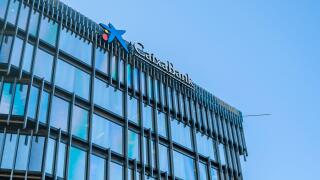 MADRID, SPAIN - JANUARY 12, 2022: La Caixa Building, an office building in Marid, Spain, is the headquarters of the Catalan bank CaixaBank in Madrid,