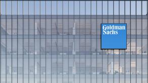 New York, NY, USA. May 2, 2022. Editorial Use Only, 3D CGI. Goldman Sachs Signage Logo on Top of Glass Building. Workplace of Investment Banking Compa