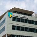 The Hague, Netherlands, August 26, 2025. ABN AMRO bank building facade in the Hague. Wide angle view, overcast summer day, no people