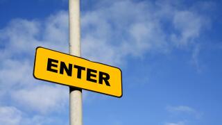 Yellow enter sign. Image shot 06/2015. Exact date unknown.