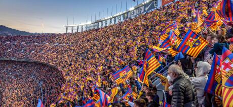 Festive mood at Camp Nou stadium, full sold out with 91,648 spectators, the world attendance record for a women's football match, in 2022 Champions