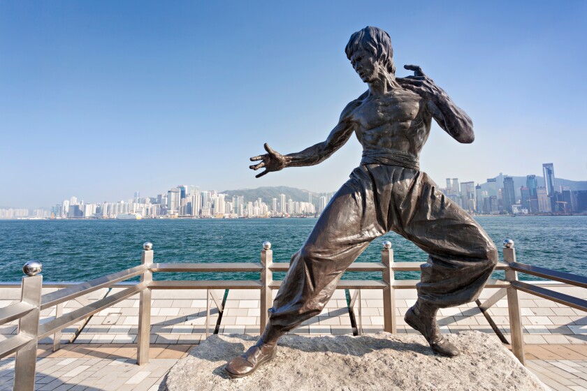 Bruce Lee statue in Hong Kong-adobe-2022