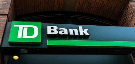 New York City, USA - August 2, 2018: Facade of a branch office of TD Bank (Toronto-Dominion Bank) in Manhattan, New York City, USA