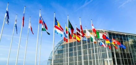 Flags of the European Union countries at the European Investment Bank, European Quarter, Luxembourg
