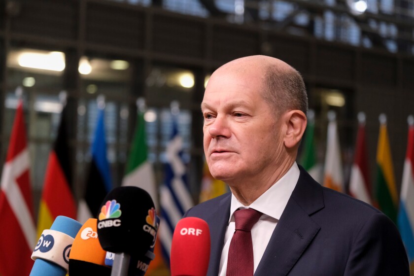 Germany's,Chancellor,Olaf,Scholz,Speaks,To,The,Press,As,He