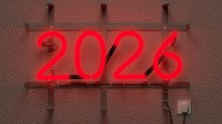 Realistic neon sign with 2026 number. New year concept. 3d illustration.