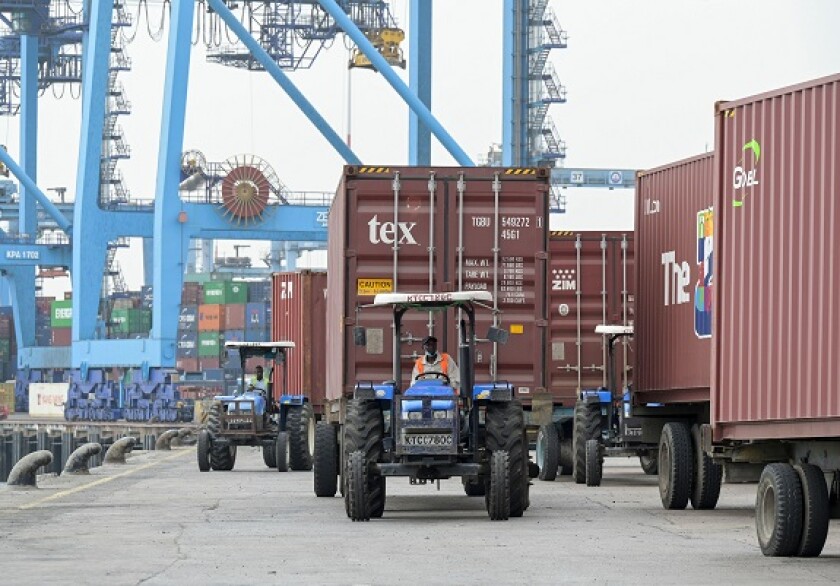 Africa trade Mombasa container port from Alamy 24Feb23 575x375