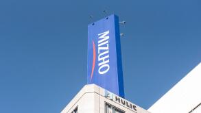 Japanese multinational banking and financial services corporation Mizuho Bank logo seen Tokyo.