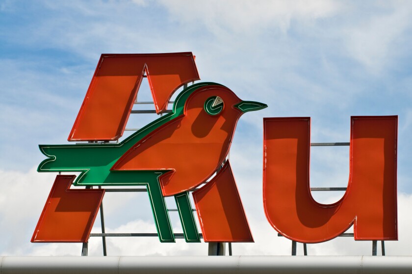 "Auchan" & Robin logo, commercial store sign, France.. Image shot 06/2008. Exact date unknown.