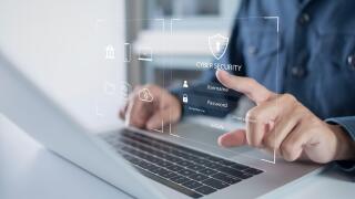 Cybersecurity and data privacy protection concept, padlock icon. And Internet network security technology, business people touch personal data protect