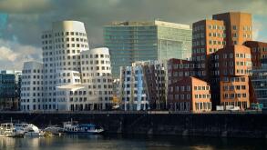 Dusseldorf, Germany ,4th November 2020, Buildings and architecture of the famous media harbor in Dusseldorf,Germany, Europe