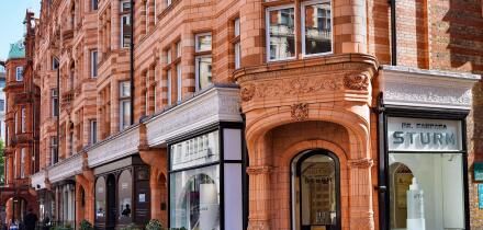 Highly decorated architecture of old commercial  building in Mayfair district of London