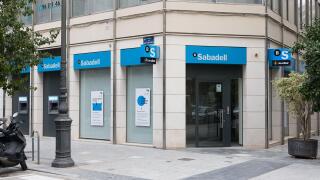 VALENCIA, SPAIN - OCTUBRE 03, 2021: Banco Sabadell is a Spanish investment bank and financial services company