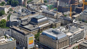 View of the Frankfurt Stock Exchange, Frankfurt am Main, Germany, bird's eye view