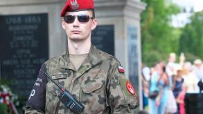 Polish Army Military Police ( ZW ) soldier on duty beside the Tomb of the Unknown Soldier in Warsaw Poland