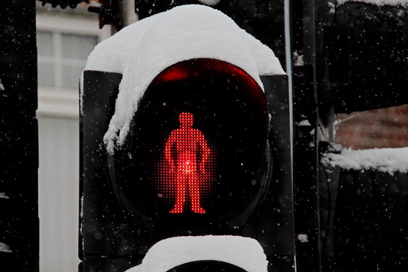 Snowy Crossing wait snow stop light winter traffic