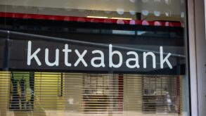 Barcelona, Spain - October 3, 2022: Facade and logo of the Kutxabank bank office in Barcelona, Catalonia, Spain