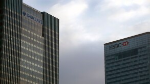 Banking giants: high-rise offices of HSBC and Barclays. Image shot 04/2009. Exact date unknown.