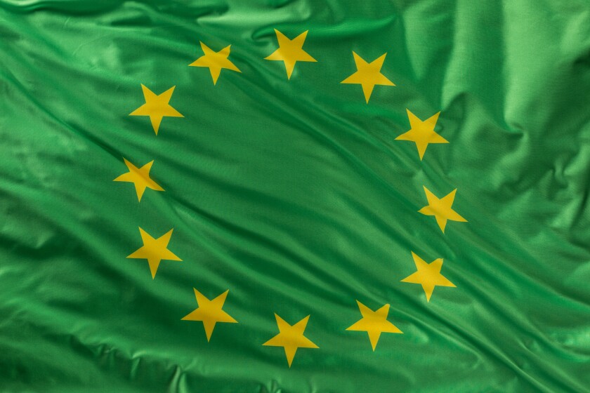 Green european union flag as a mark of organic bio food or ecology.