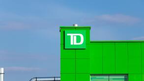 TD Canada Trust logo atop of a location, on a sunny afternoon near Toronto.