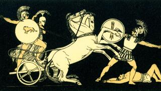 Diomedes (also spelled Diomed)  casting his spear against Mars Roman name ? Greek name is Ares). The scene is from Homer?s epic poem Iliad. Diomedes was also the only hero except for Heracles, son of Zeus, that attacked?and even wounded?Olympian gods (mos