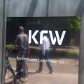 Logo of KfW (Kreditanstalt fur Wiederaufbau) in Bockenheimer LandstraBe in Frankfurt am Main (June 14, 2023)