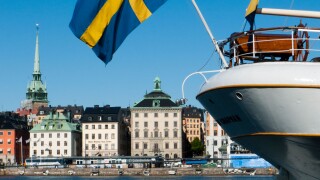 Swedish flag flying at Skeppsholmen, Stockholm, Sweden