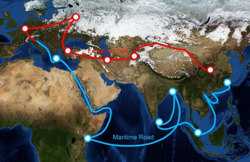 Belt and Road Initiative map from Alamy 14Sep23 575x375