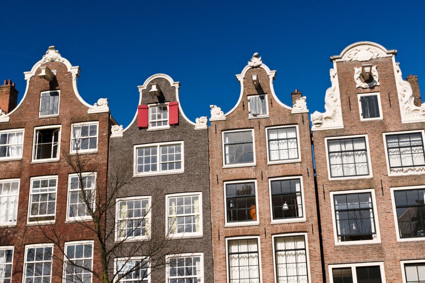 Dutch gable houses along Brouwersgracht canal, Amsterdam, Netherlands.