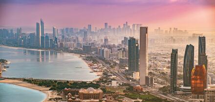 Abu Dhabi, United Arab Emirates January 3rd 2024. Aerial photo of Abu Dhabi cityscape, panorama