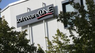 A logo sign outside of a facility occupied by SoftwareONE in Munich, Germany, on August 26, 2018. (Photo by Kristoffer Tripplaar/Sipa USA)