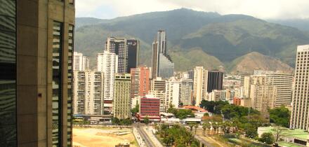 Caracas skyline view from Central Park complex with Avila mountain