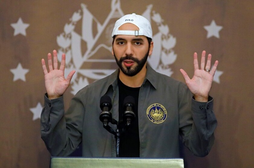 El Salvador's President Nayib Bukele speaks at a news conference before casting his vote during the municipal and parliamentary elections in San Salvador, El Salvador, February 28, 2021. REUTERS/Jose Cabezas