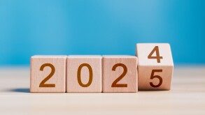 2025 growth business. wooden block with 2024 change to 2025, Set up objective target business cost and budget planning for new year concept