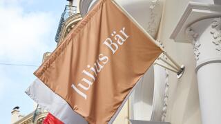 MONTE CARLO, MONACO - AUGUST 19, 2016: Julius Baer private bank sign flag in a sunny summer day in Monte Carlo, Monaco.