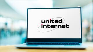 POZNAN, POL - JUL 10, 2021: Laptop computer displaying logo of United Internet, a global Internet services company headquartered in Montabaur, Rhinela