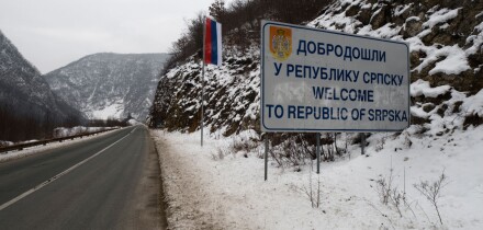 Entering the self-governing Republika Srpska (Serb Republic) on the road towards  Banja Luka, Bosnia & Herzegovina. Image shot 2012. Exact date unknown.