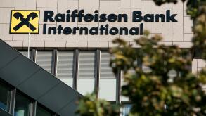 A logo sign outside of the headquarters of Raiffeisen Bank International (RBI) in Vienna, Austria, on September 5, 2018.
