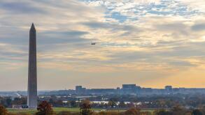 Washington DC aerial view with National Mall and Monument on an autumn sunset