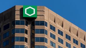 Montreal, CA - 15 October 2019: New Desjardins Logo at the top of the Complexe Desjardins building.