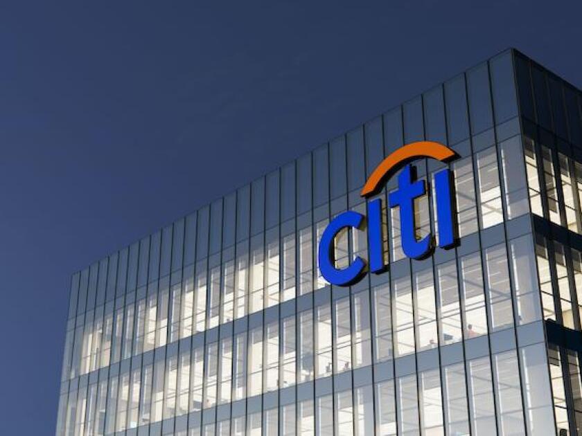 New York, USA. December 5, 2021. Editorial Use Only, 3D CGI. Citi Signage Logo on Top of Glass Building. Citigroup Workplace Financial Services Compan