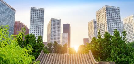 High-rise buildings in the financial district of the city, Beijing, China.