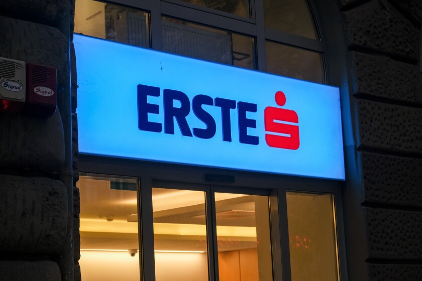 Budapest, Hungary - 1 November 2021: Erste Group Bank company brand, Illustrative Editorial