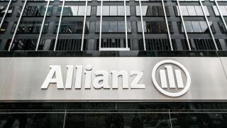 Allianz sign by the building on Broadway there the company's offices are in NYC.