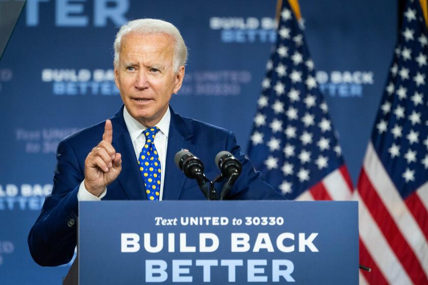 WILMINGTON, DELAWARE, USA - 28 July 2020 - US presidential candidate Joe Biden speaks at the Build Back Better Press Conference on Economic Equity in